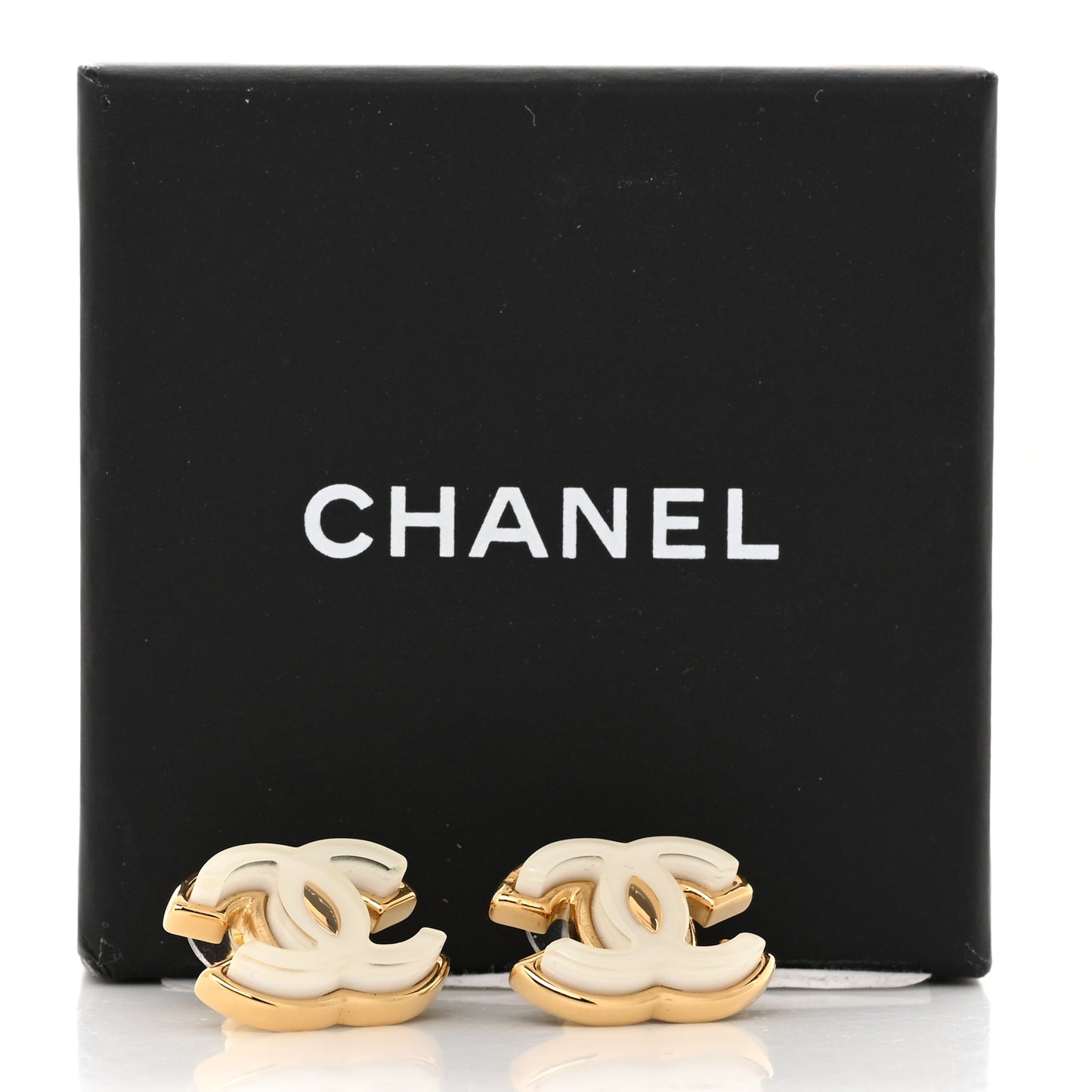 Metal Enamel CC Earrings Gold White