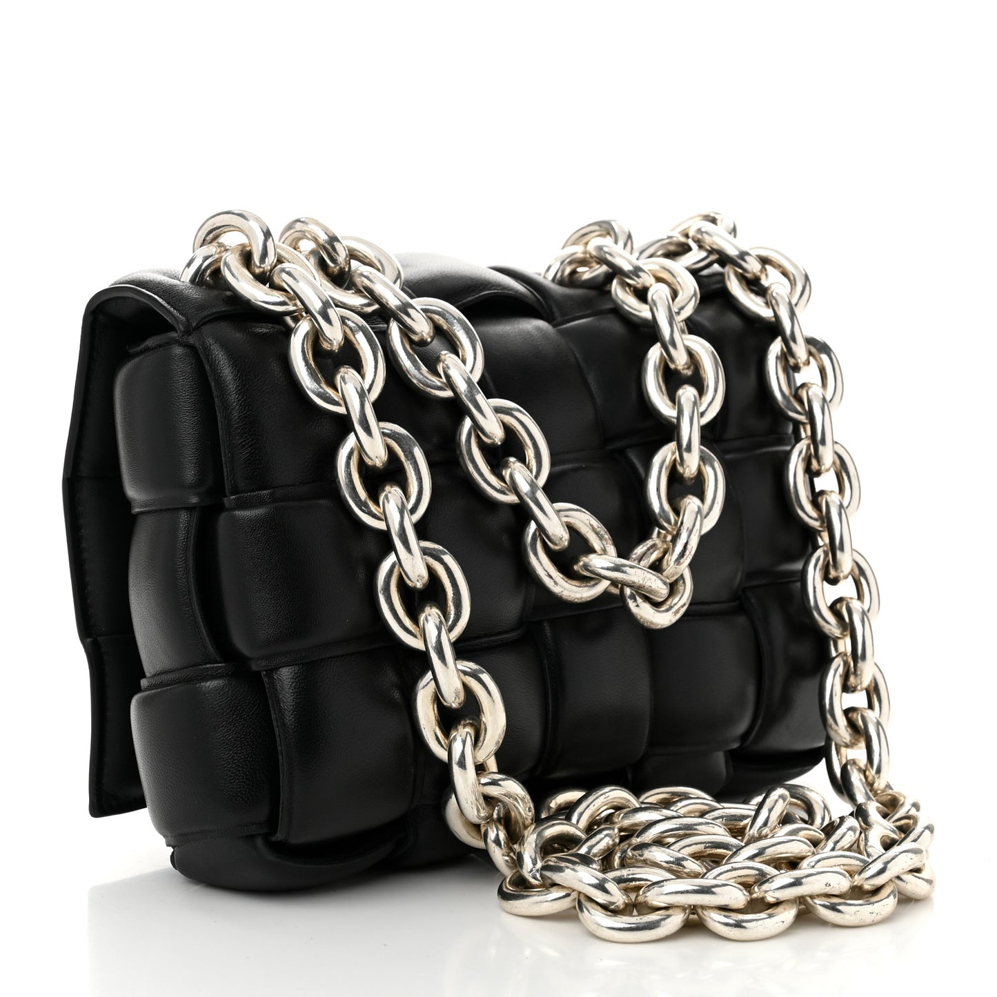 Lambskin Maxi Intreccio Padded Chain Cassette Crossbody Bag Black
