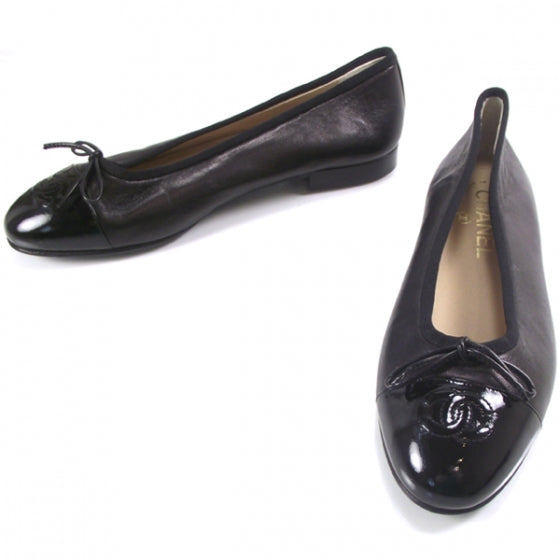 Chanel Patent Leather Tip Ballerina Flats 35.5 Black 1 of 10