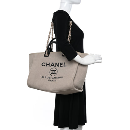 Chanel Mixed Fibers Medium Deauville Tote Beige Black 2 of 10
