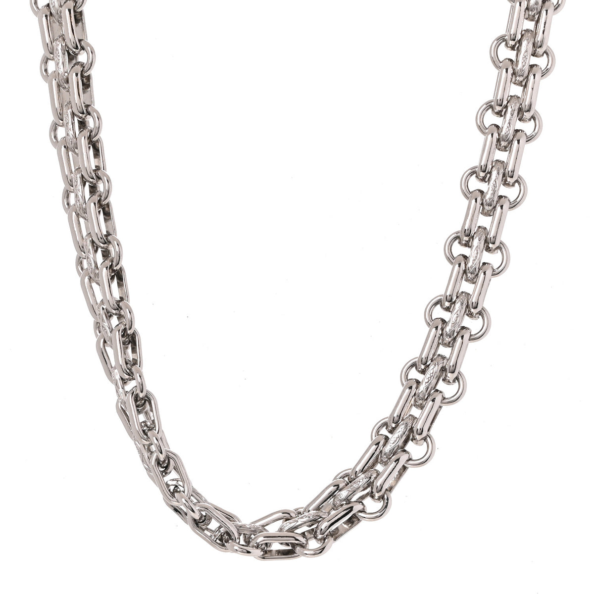 Chanel Metal Chain Link CC Choker Necklace Silver 1 of 6