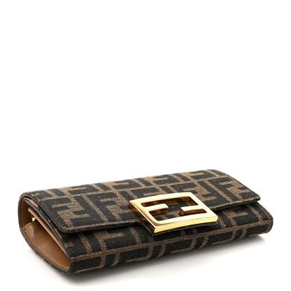 Fendi Fabric Jacquard FF 1974 Continental Wallet On Chain Tobacco Moro 4 of 13