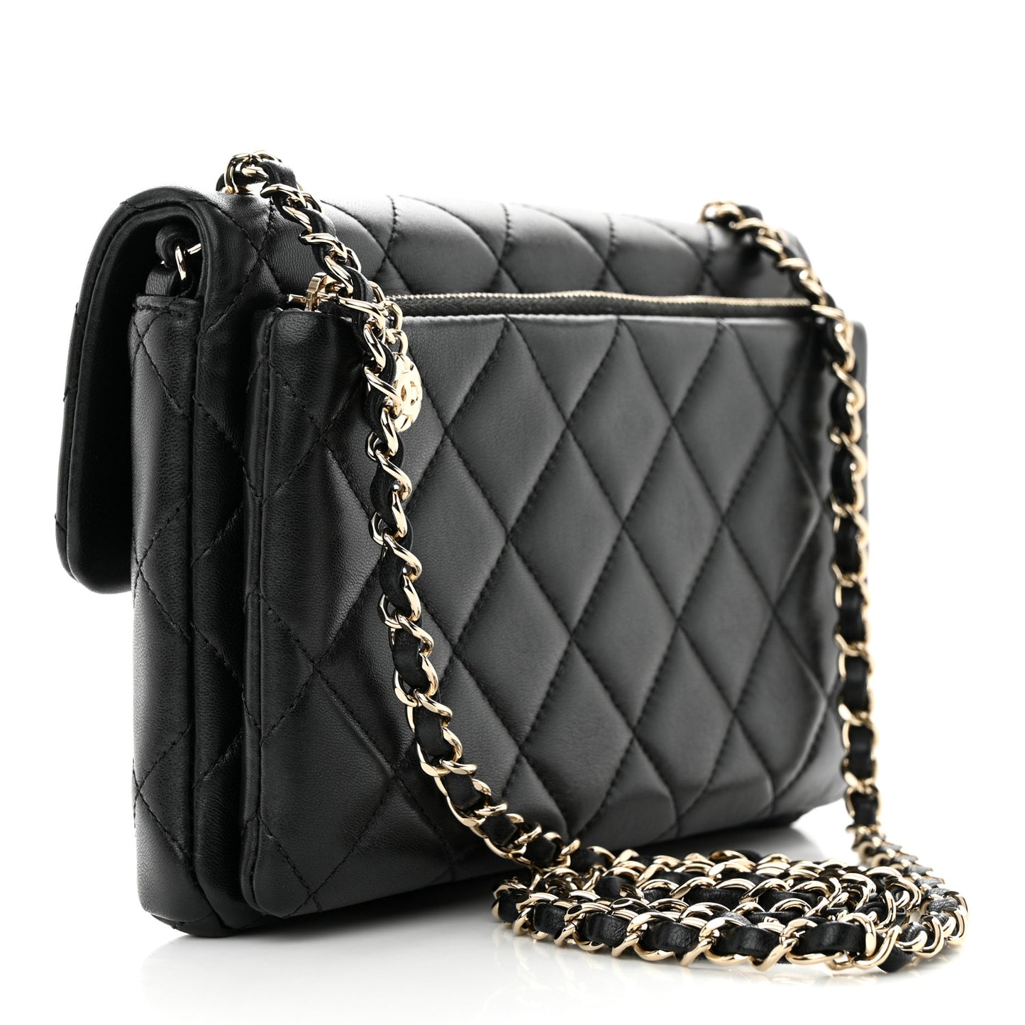 Lambskin Quilted CC Pocket Clutch With Chain Black