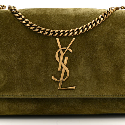 Saint Laurent Smooth Calfskin Suede Small Reversible Monogram Kate Satchel Loden Green 8 of 11