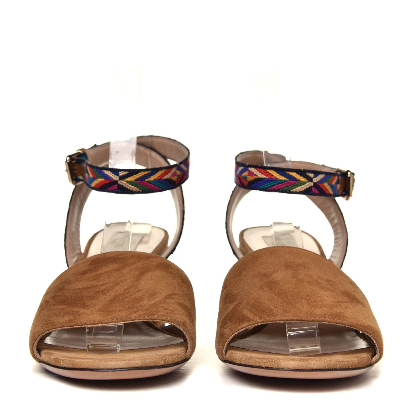 Suede Native Embroidered Strap Sandals 40 Beige