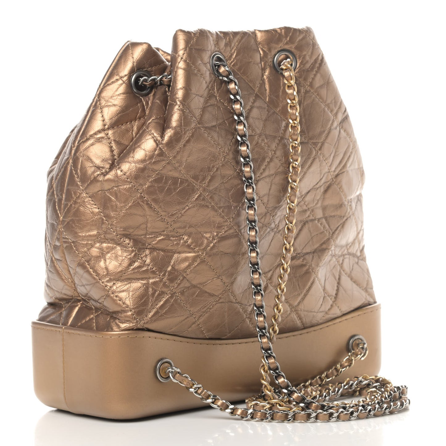 Metallic Aged Calfskin Quilted Gabrielle Backpack Bronze
