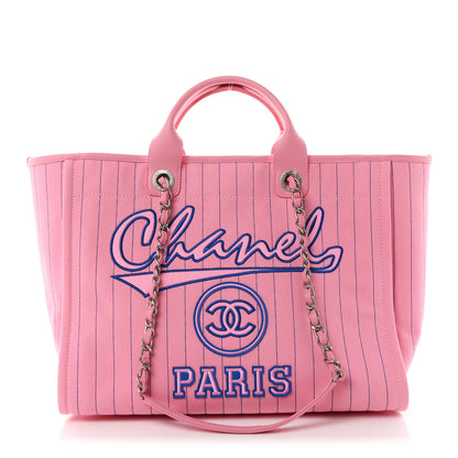 Chanel Canvas Calfskin Striped Large Deauville Tote Pink Blue 1 of 10