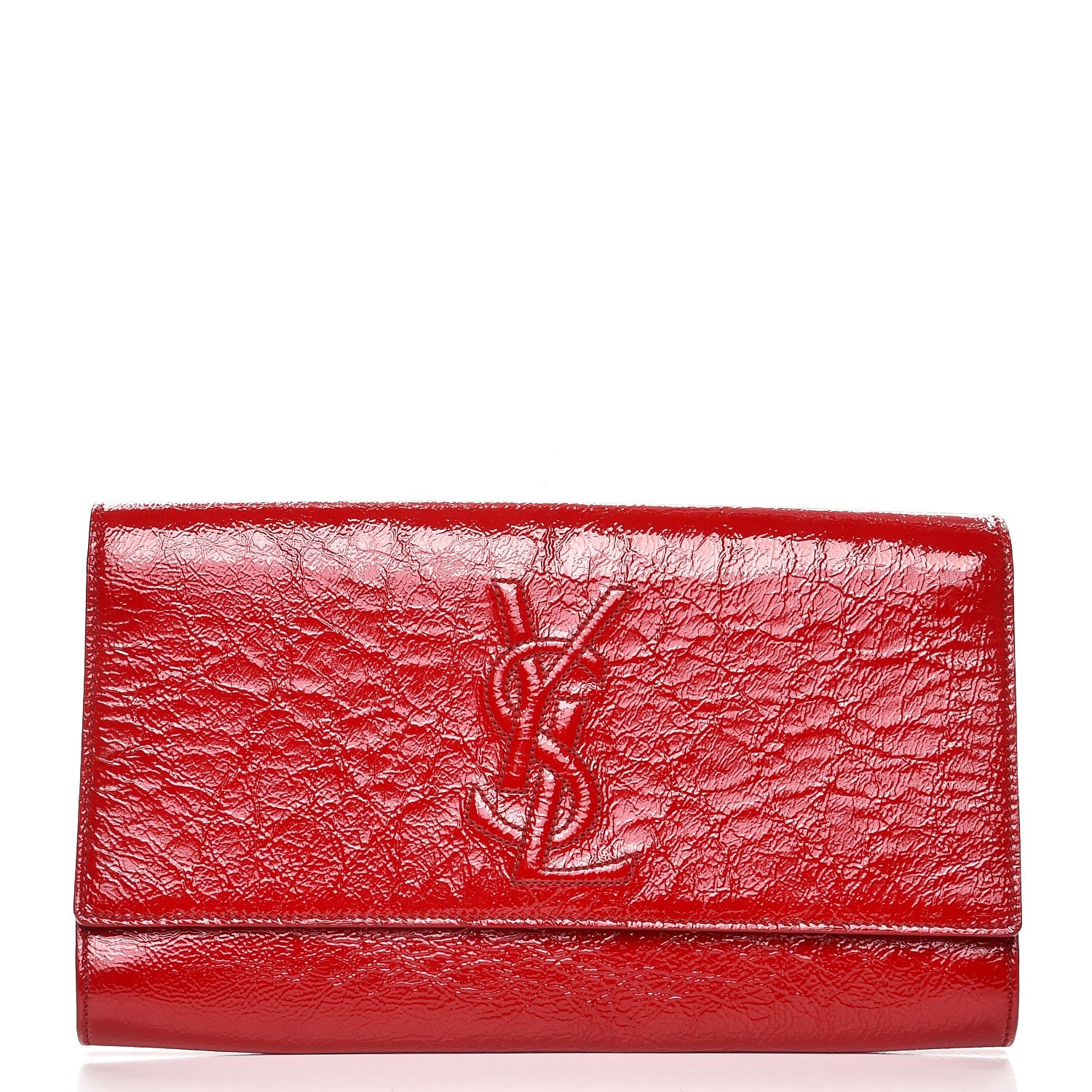 Saint Laurent Textured Patent Monogram Large Belle De Jour Clutch Red 1 of 6