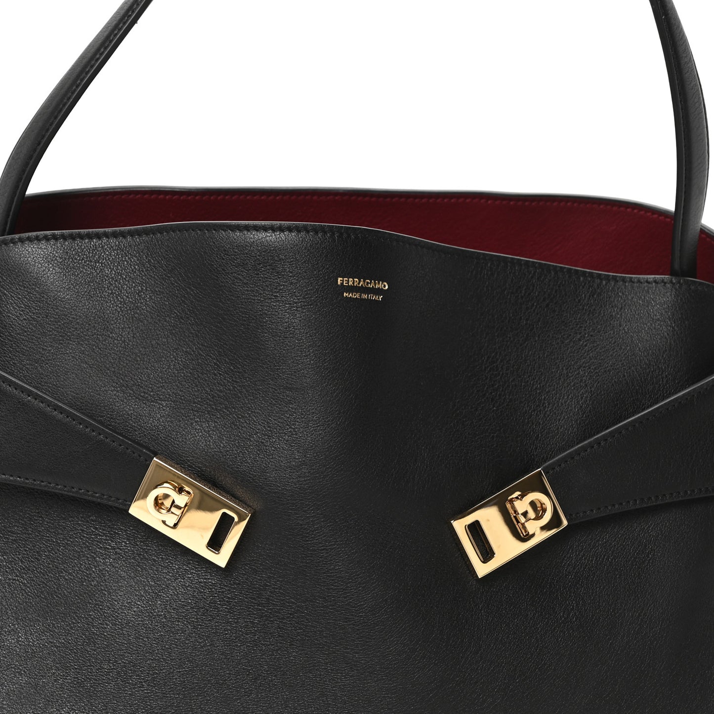 Calfskin Large Hug Soft Bicolor Shoulder Bag Black Flame Red