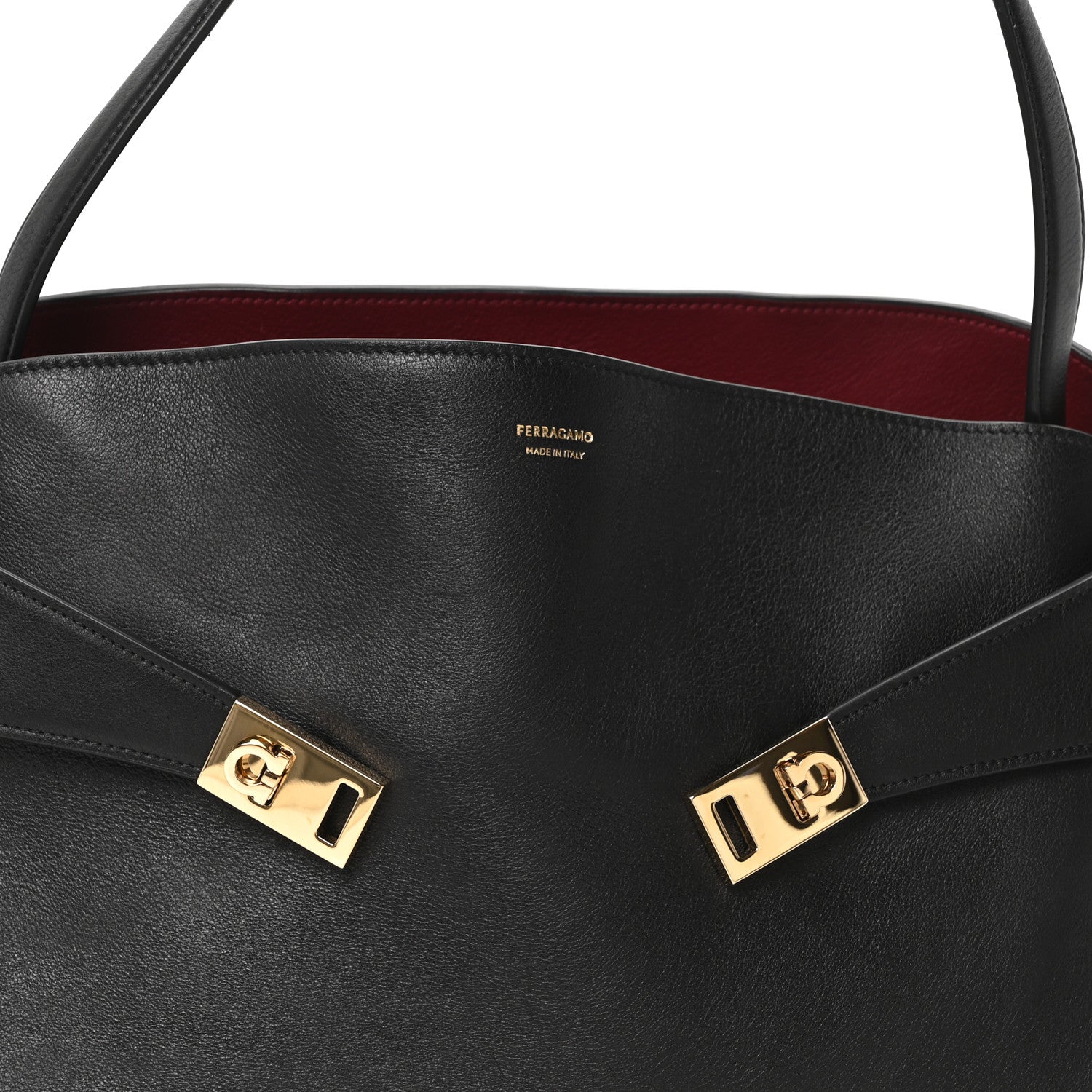 Salvatore Ferragamo Calfskin Large Hug Soft Bicolor Shoulder Bag Black Flame Red 7 of 9