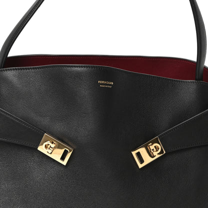 Salvatore Ferragamo Calfskin Large Hug Soft Bicolor Shoulder Bag Black Flame Red 7 of 9