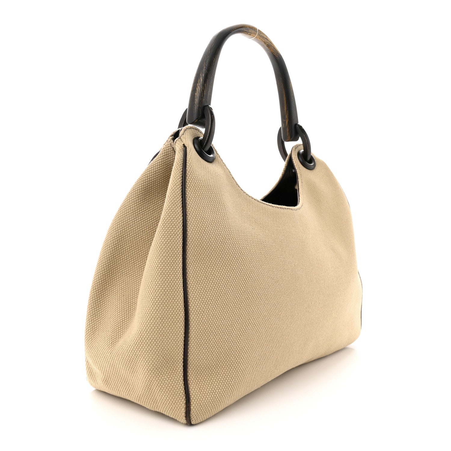 Gucci Canvas Wooden Handle Shoulder Bag Beige 3 of 12
