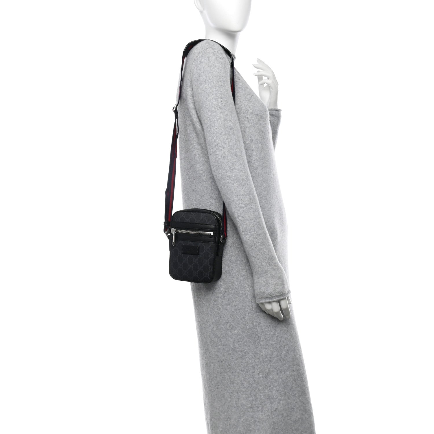 Gucci GG Supreme Monogram Appia Calfskin Web Small Camera Messenger Bag Black Grey 2 of 10