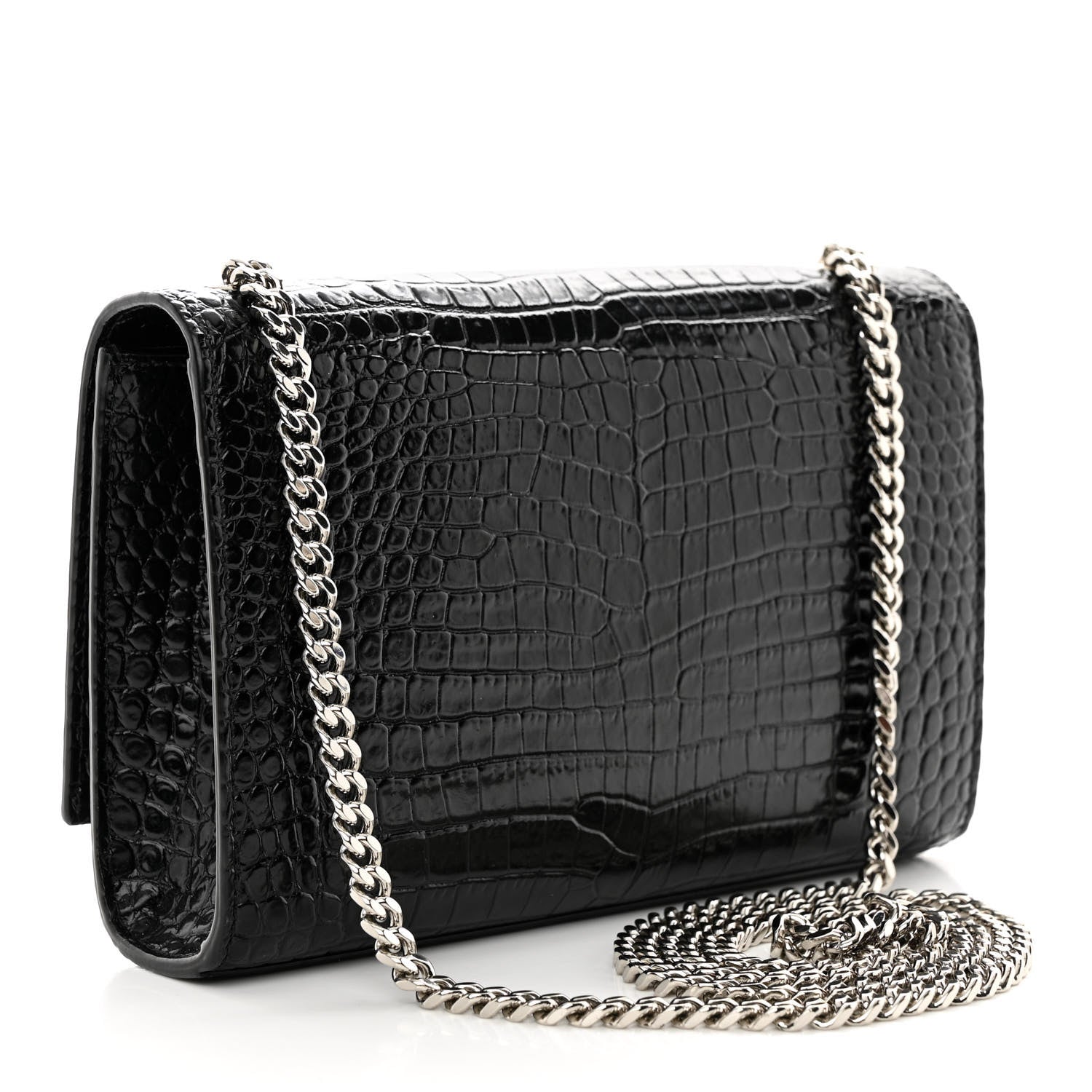 Saint Laurent Calfskin Crocodile Embossed Small Classic Monogram Kate Tassel Satchel Black 3 of 10