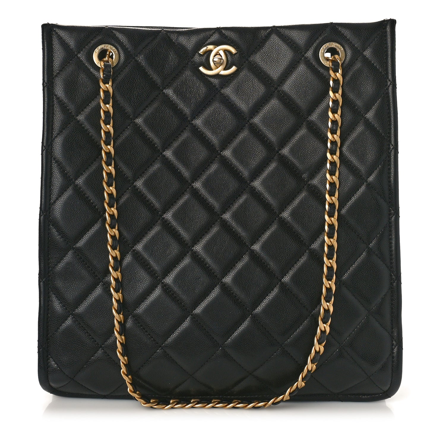 Caviar Quilted Sweet Vertical Shopping Tote Black