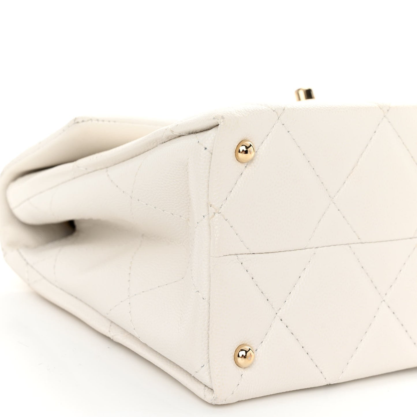 Caviar Quilted Mini Retro Twist Top Handle Flap White