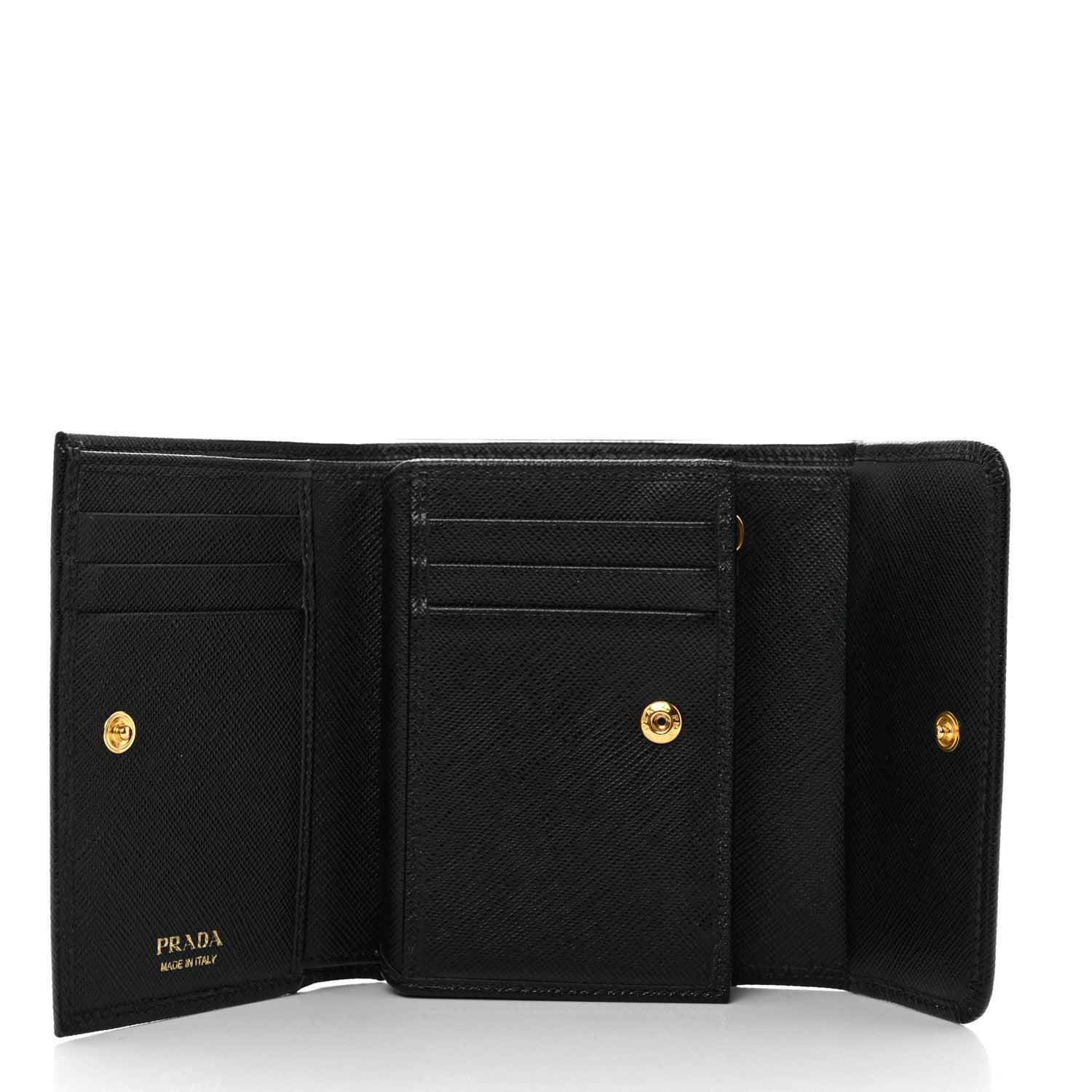 Prada Saffiano Metal Tri-Fold Wallet Black 5 of 8