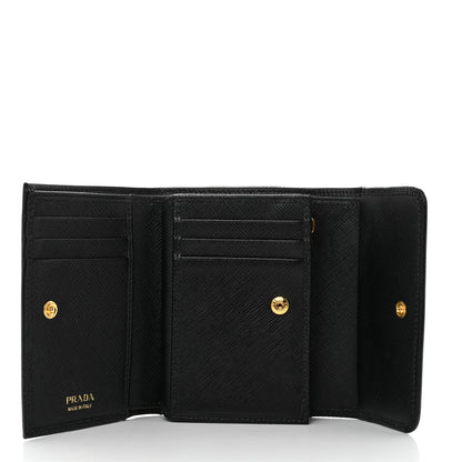 Prada Saffiano Metal Tri-Fold Wallet Black 5 of 8