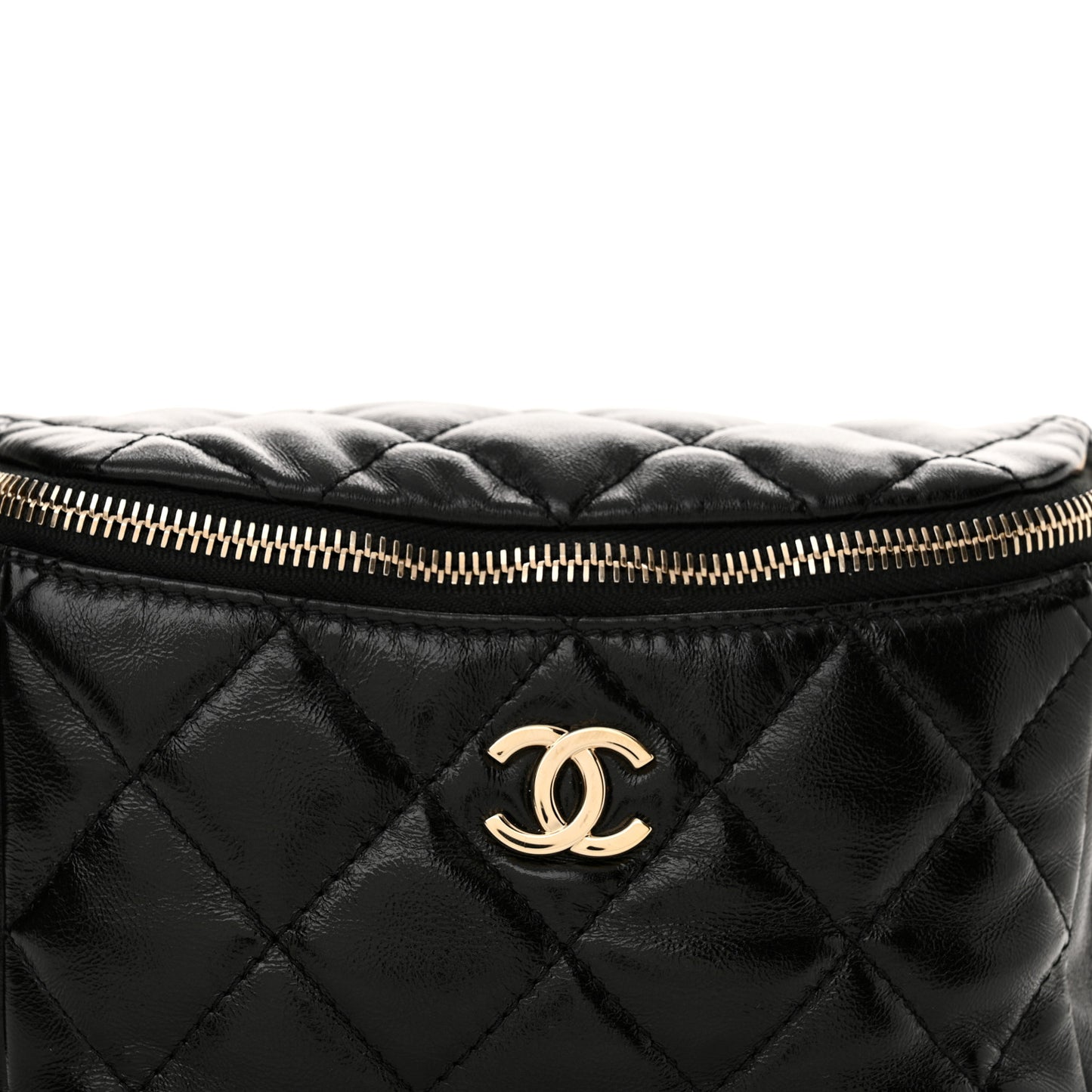 Shiny Aged Calfskin Quilted Utility Waist Belt Bag Black