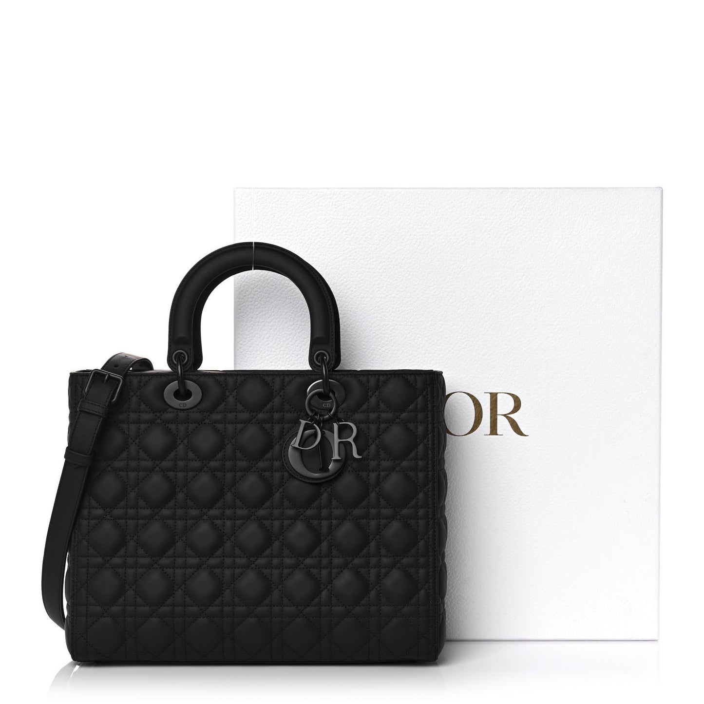 Ultra Matte Calfskin Cannage Large Lady Dior Black