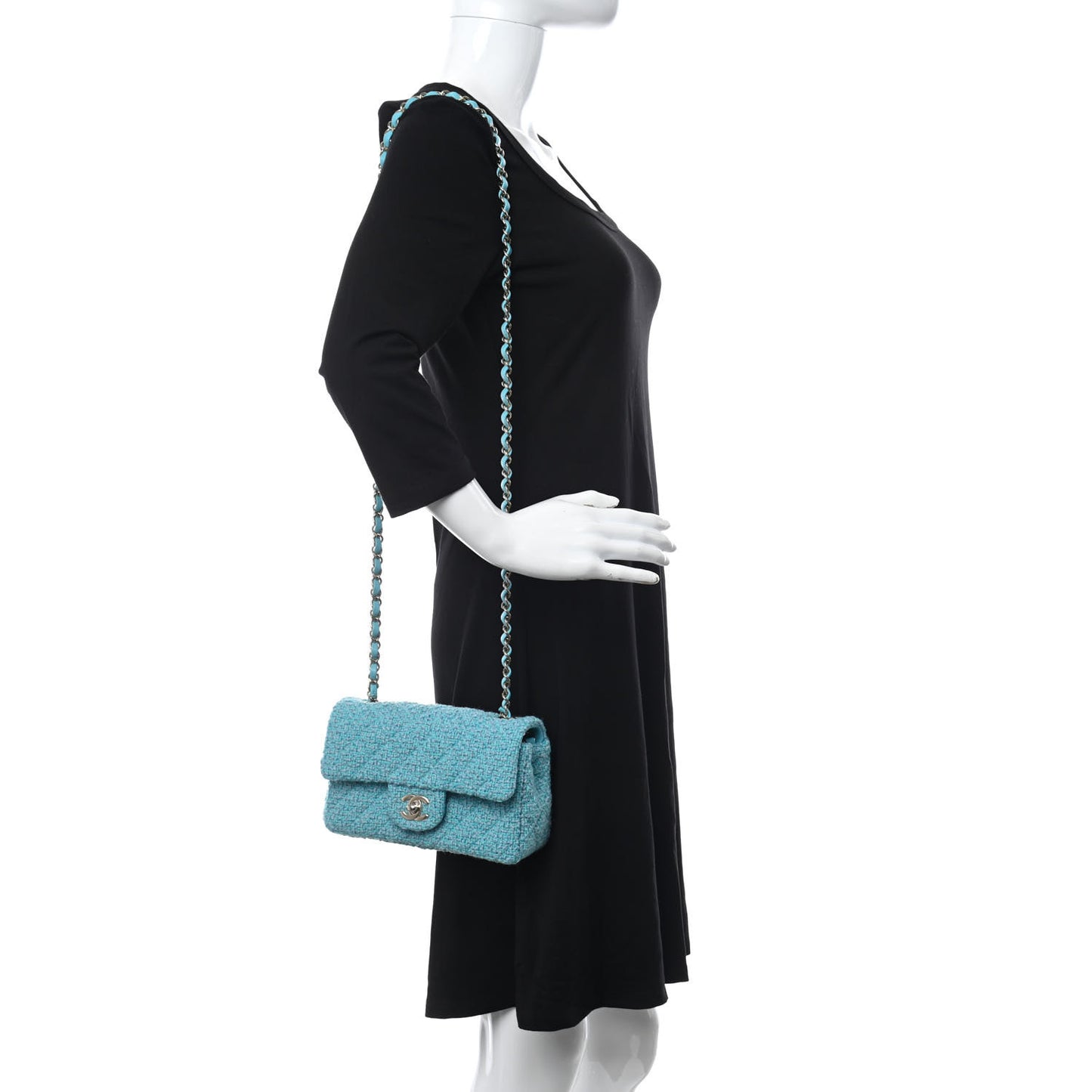 Wool Tweed Quilted Mini Rectangular Flap Turquoise Light Blue