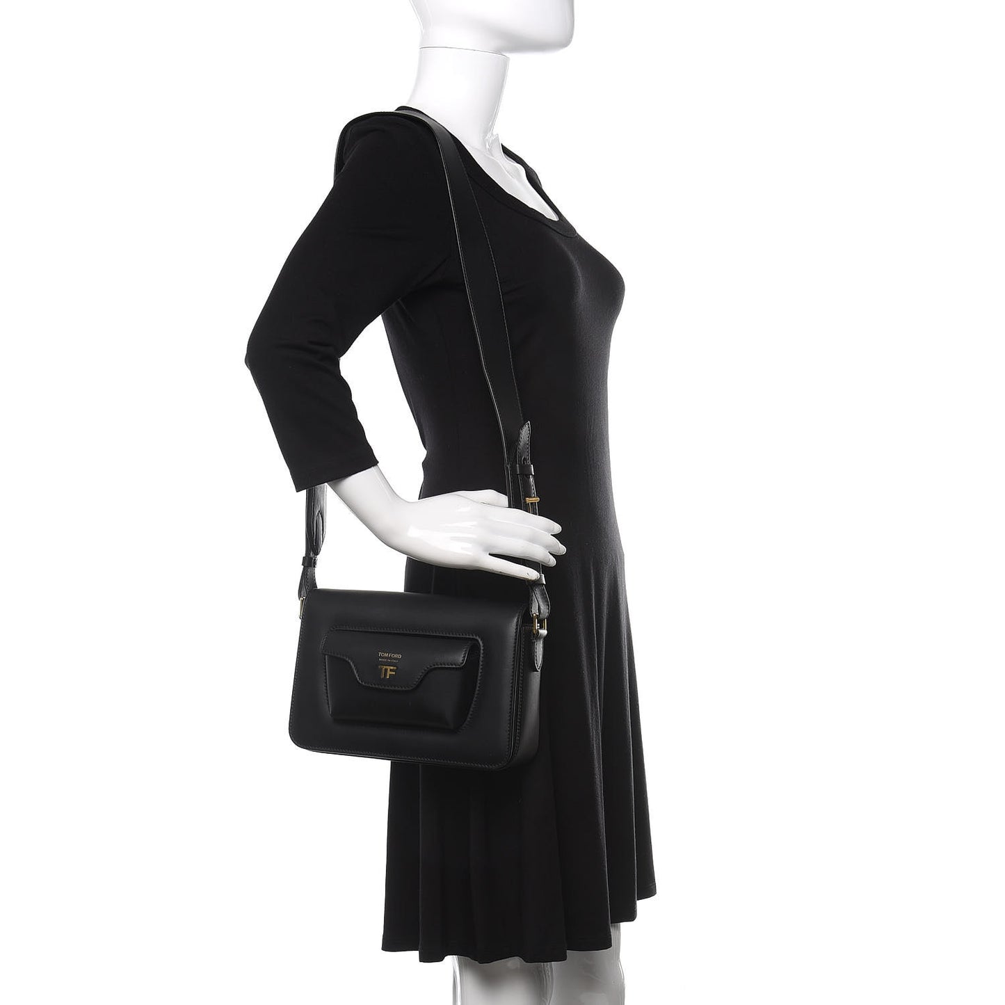 Calfskin Hollywood T Twist Shoulder Bag Black