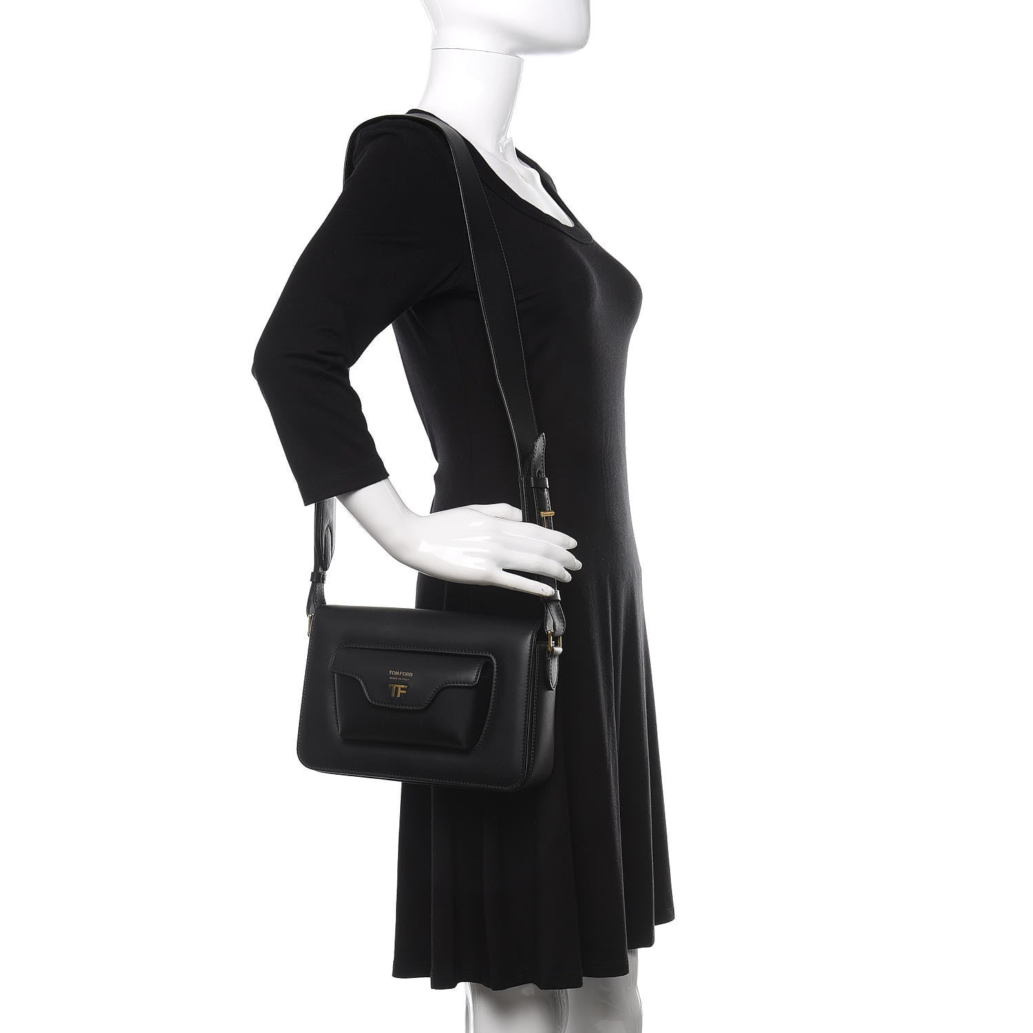 Tom Ford Calfskin Hollywood T Twist Shoulder Bag Black 2 of 10