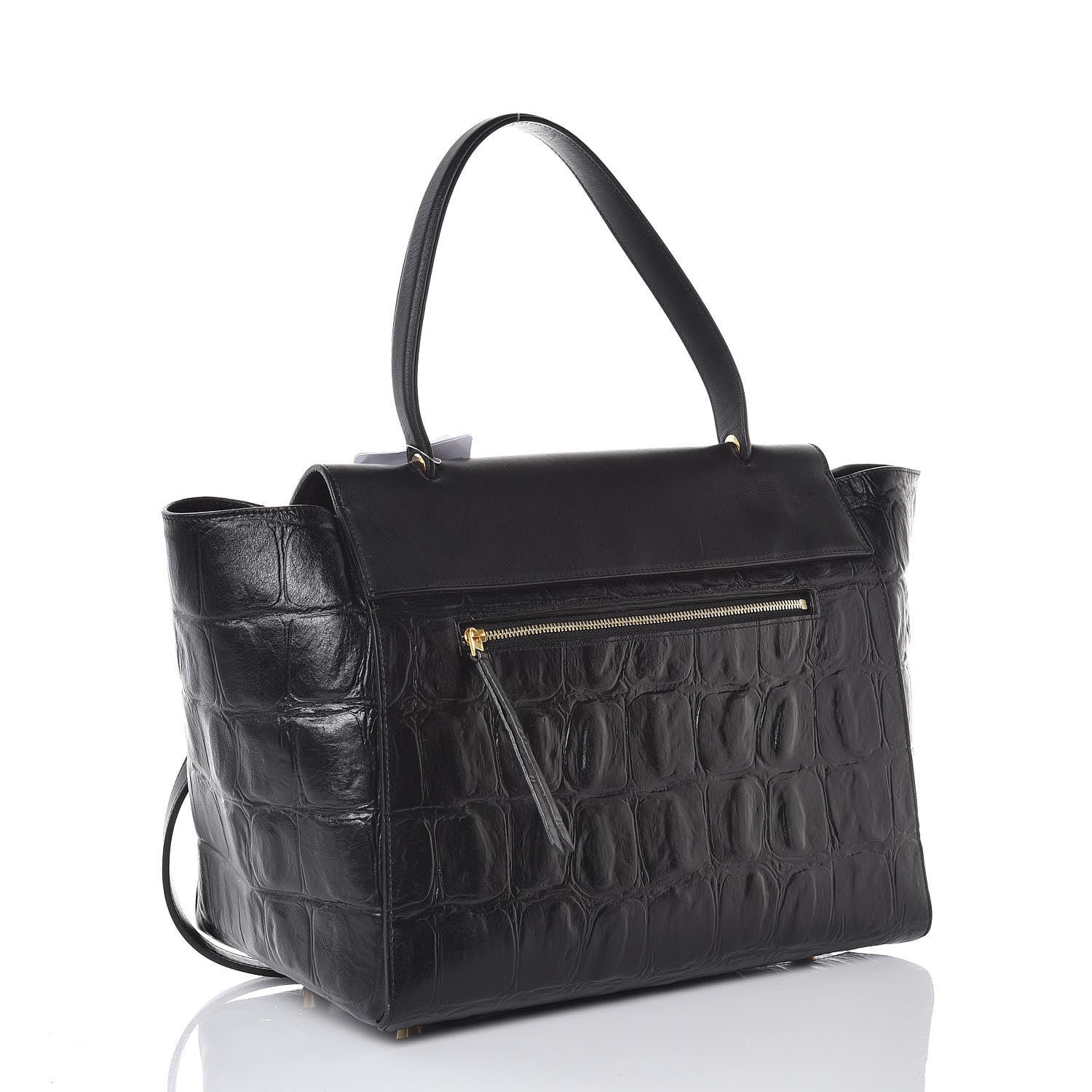 Celine Calfskin Crocodile Embossed Small Belt Bag Black 3 of 7