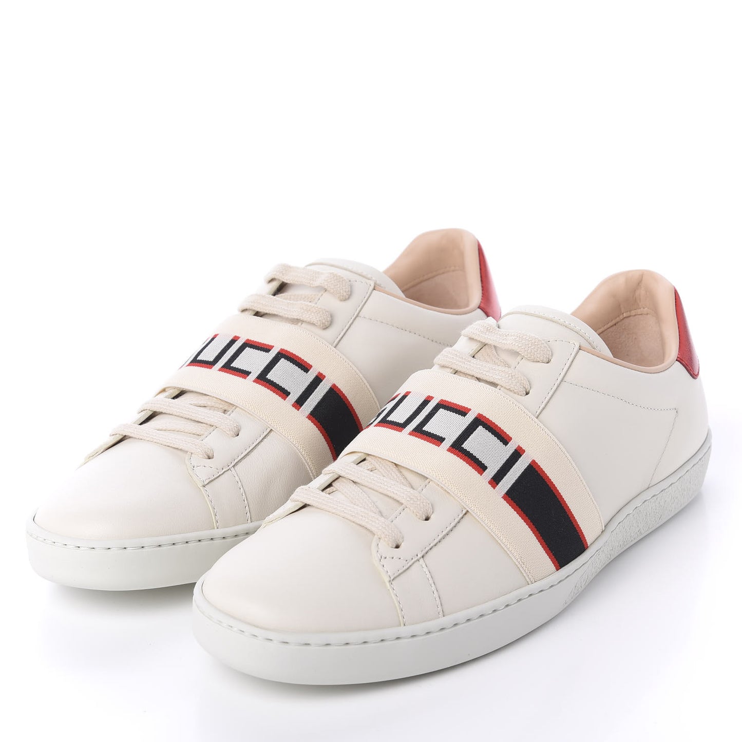 Calfskin Stripe Womens New Ace Sneakers 40 New Mystic White Ecru Red Flame