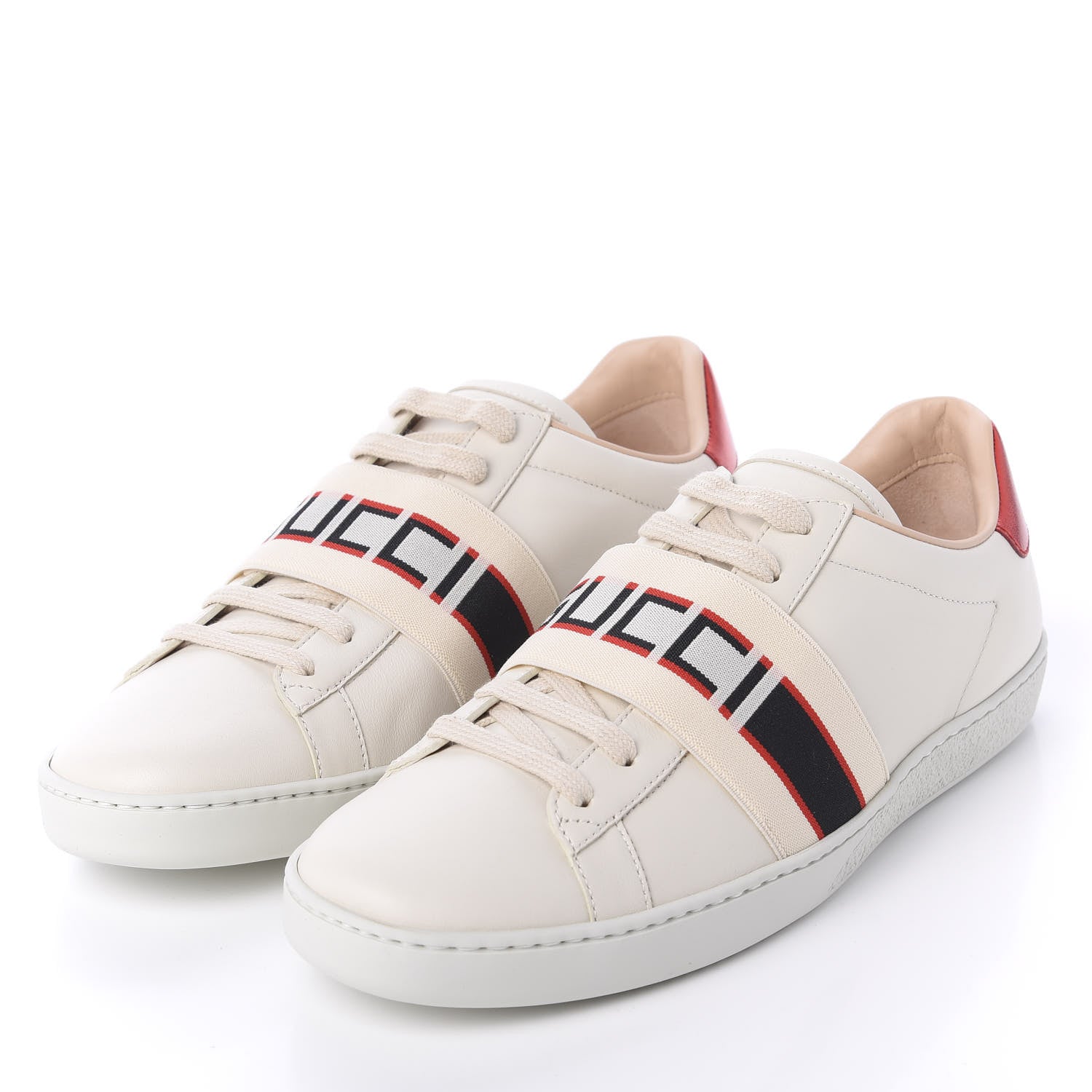 Gucci Calfskin Stripe Womens New Ace Sneakers 40 New Mystic White Ecru Red Flame 3 of 10