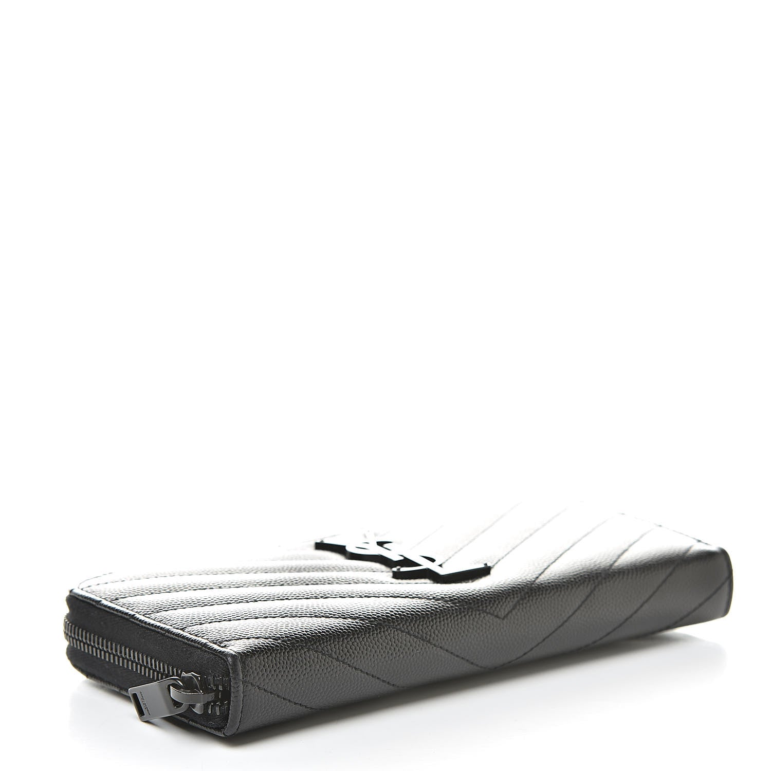 Saint Laurent Grain De Poudre Matelasse Chevron Monogram Zip Around Wallet Black 4 of 7
