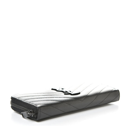 Saint Laurent Grain De Poudre Matelasse Chevron Monogram Zip Around Wallet Black 4 of 7