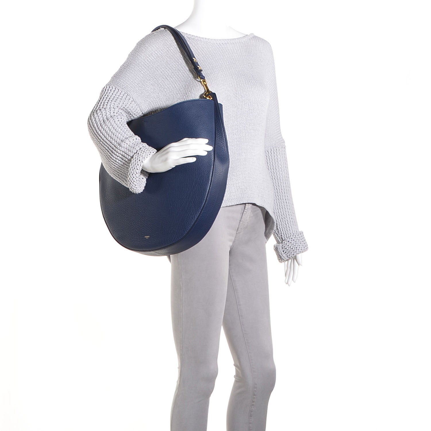 Celine Crisped Calfskin Large Hobo Ink Blue 2 of 8
