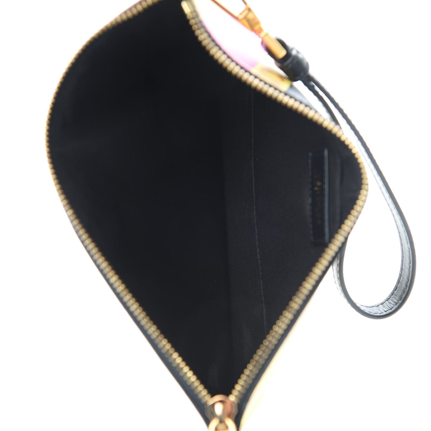 Vitello Baroque Print Icon Wristlet Pouch Black Gold Multi