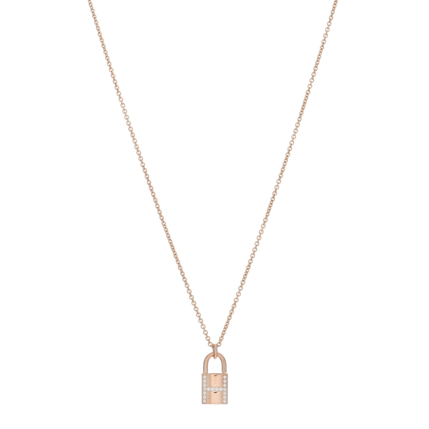 18K Rose Gold Diamond Amulettes Cadenas Pendant Necklace