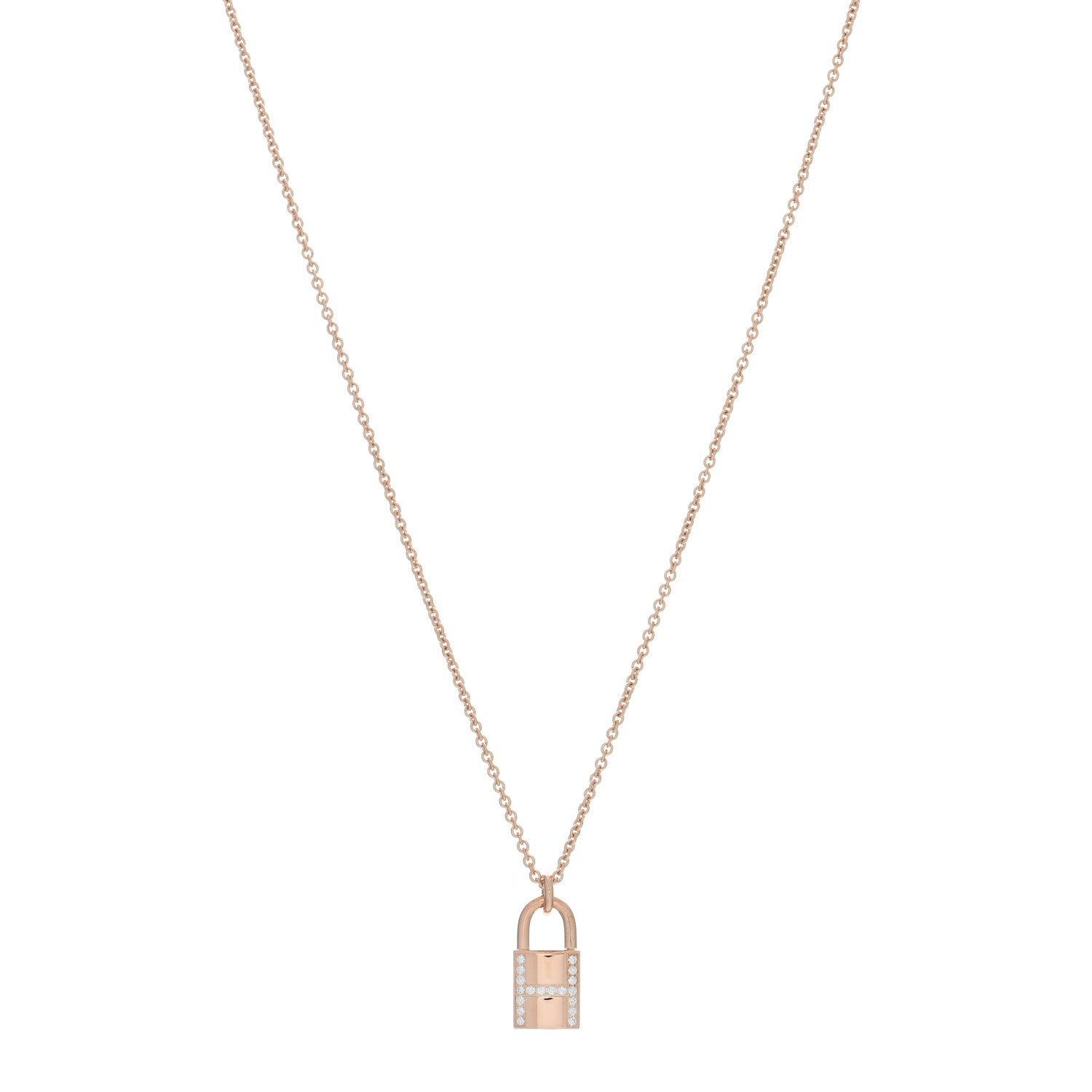 Hermes 18K Rose Gold Diamond Amulettes Cadenas Pendant Necklace 1 of 6