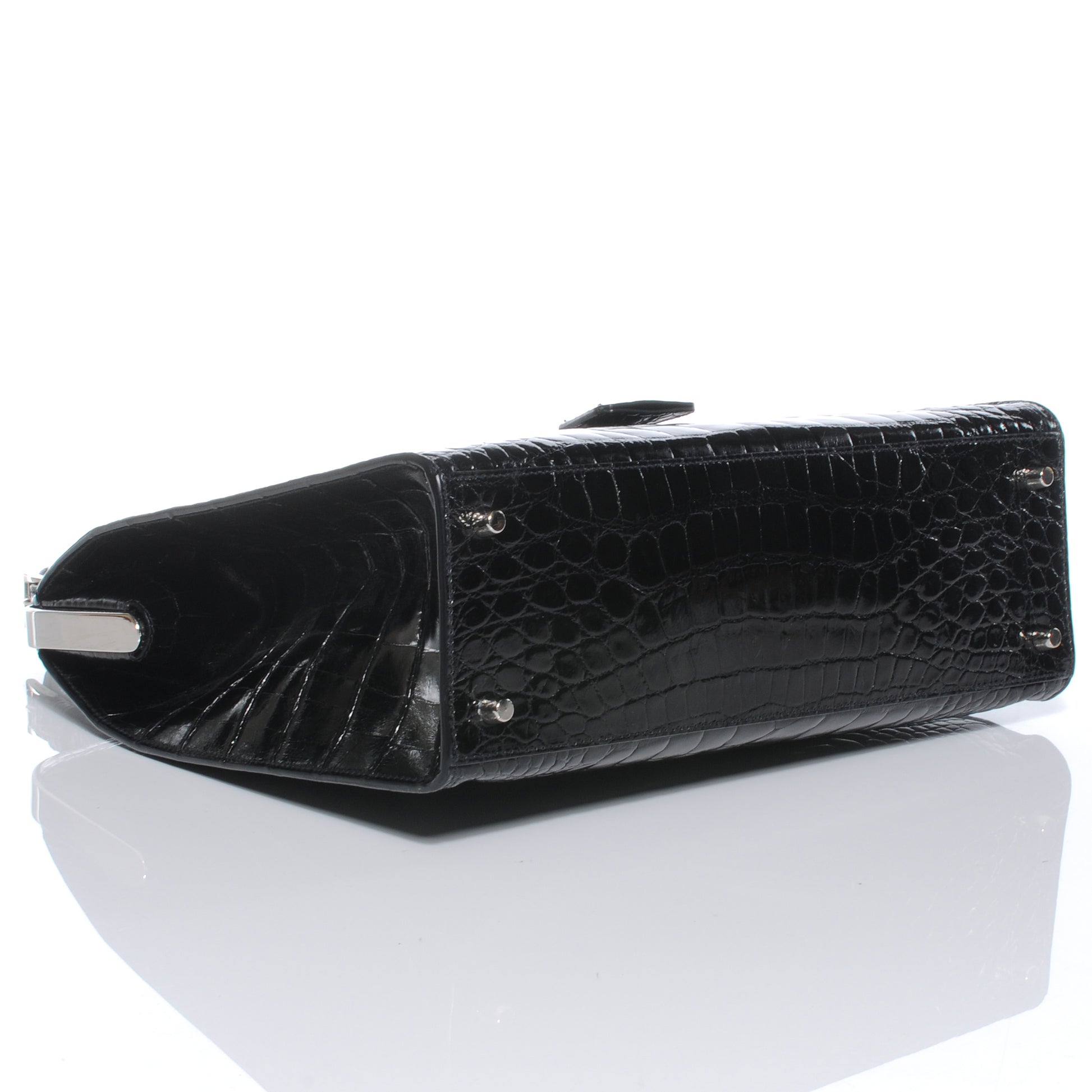 Prada Shiny Crocodile Framed Bag Black 4 of 9