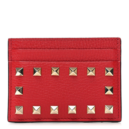 Valentino Garavani Pebbled Calfskin Rockstud Card Holder Red 1 of 7