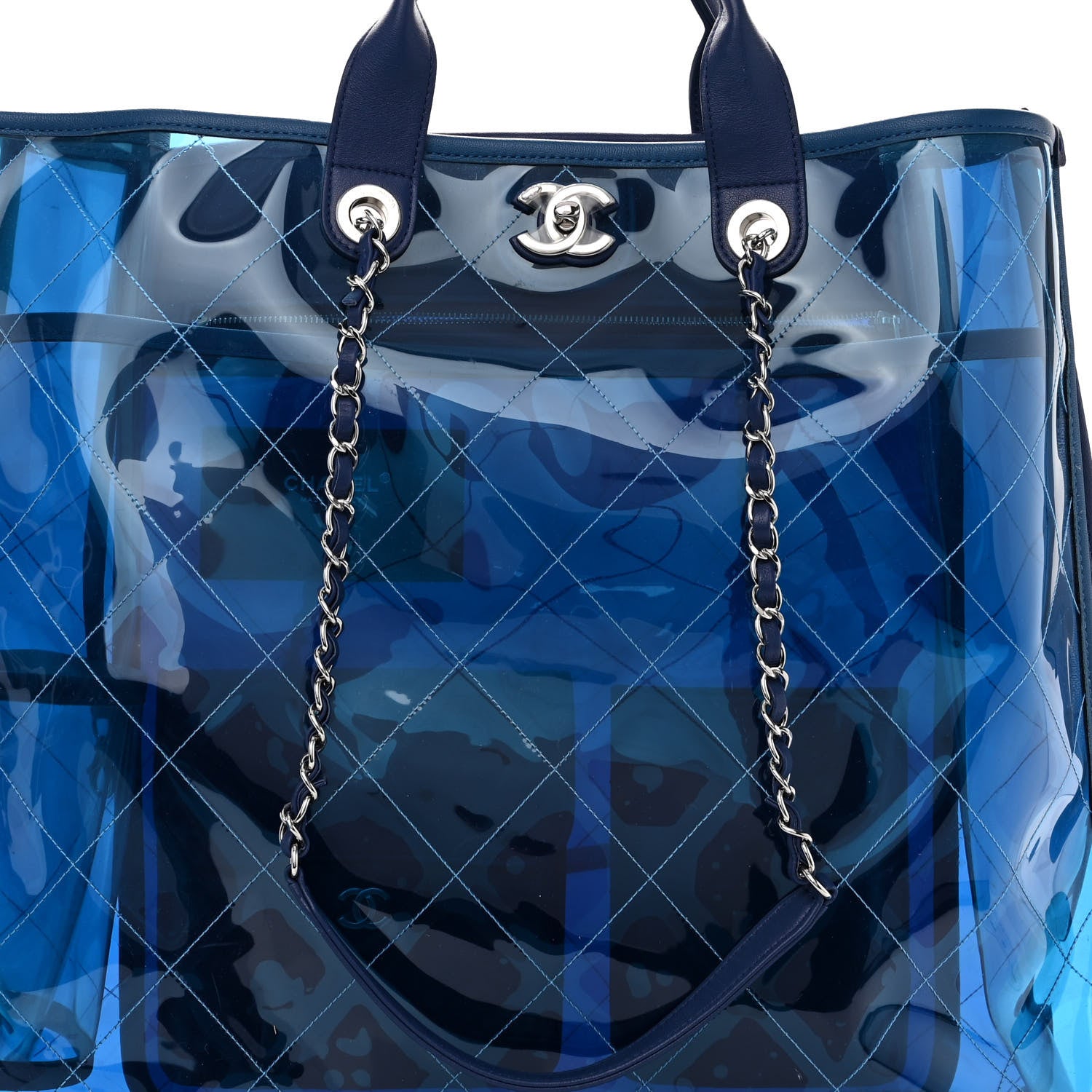 Chanel Lambskin PVC Quilted Large Coco Splash Shopping Bag Blue Dark Blue 8 of 11