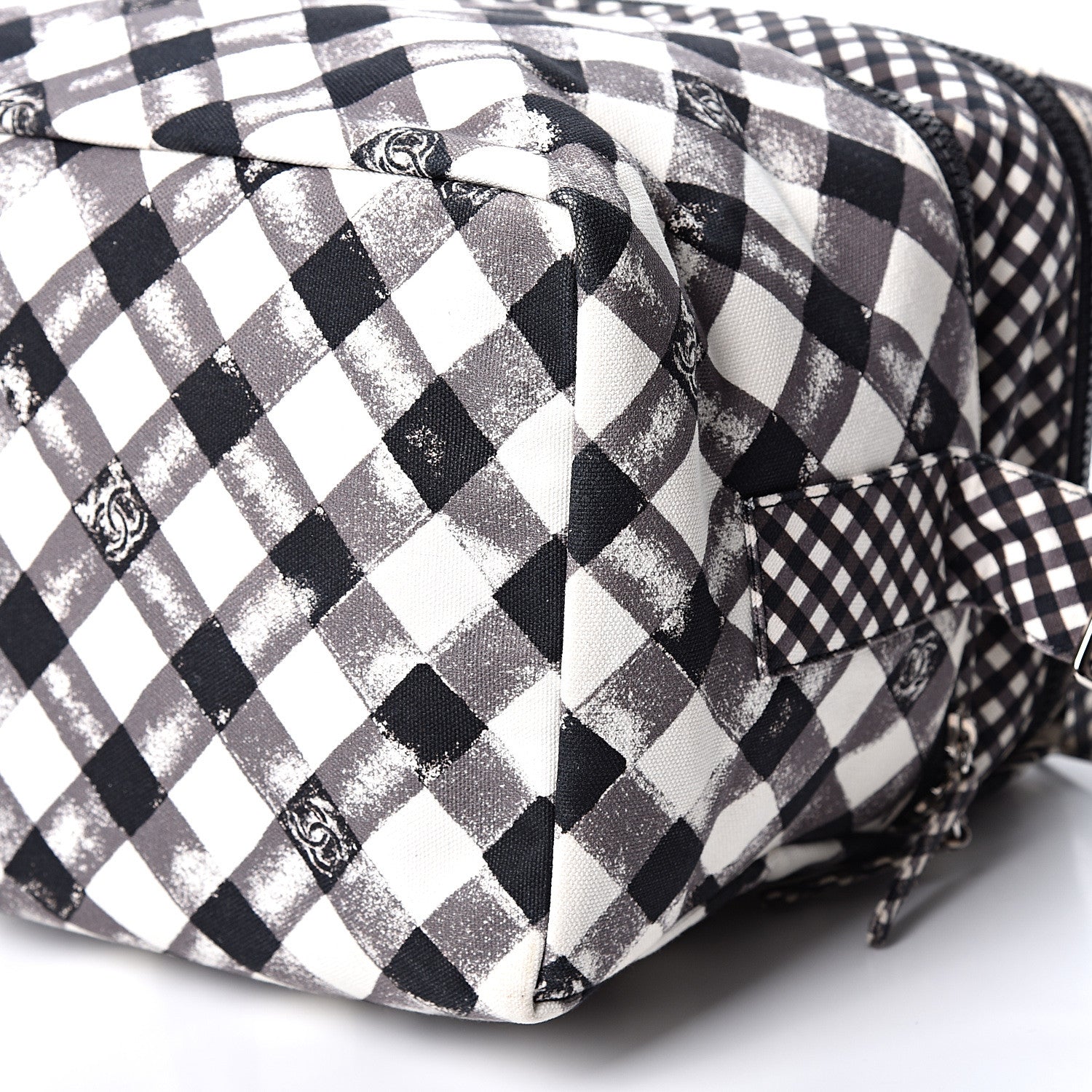 Chanel Canvas Gingham Printed CC Lunch Box Bag Black White 9 of 10