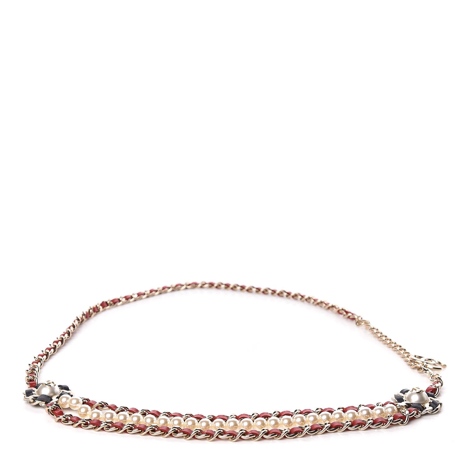 Chanel Lambskin Pearl Chain Camellia Fancy Belt 80 Black Red Gold 1 of 6