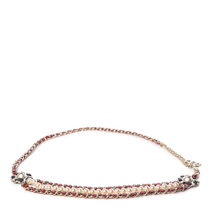 Chanel Lambskin Pearl Chain Camellia Fancy Belt 80 Black Red Gold 1 of 6