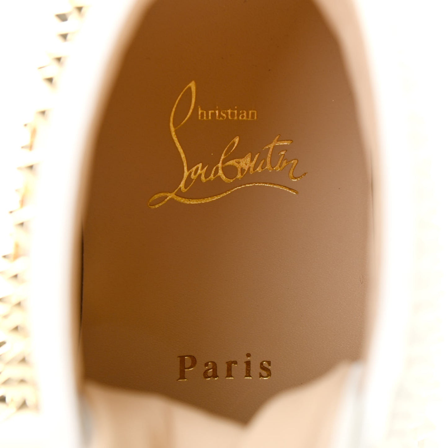 Calfskin Laminato Dino Spikes Yang Louis Flat Sneakers 37.5 Latte Gold