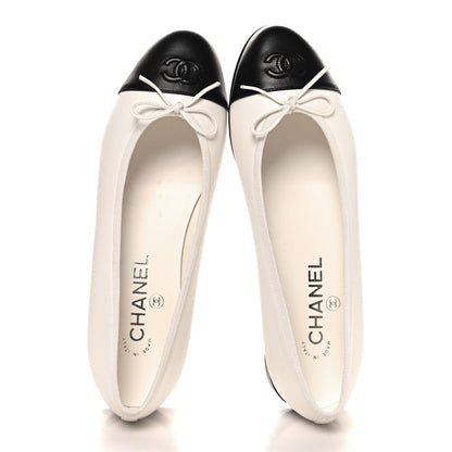 Chanel Lambskin Cap Toe CC Ballerina Flats 38.5 White Black 2 of 10