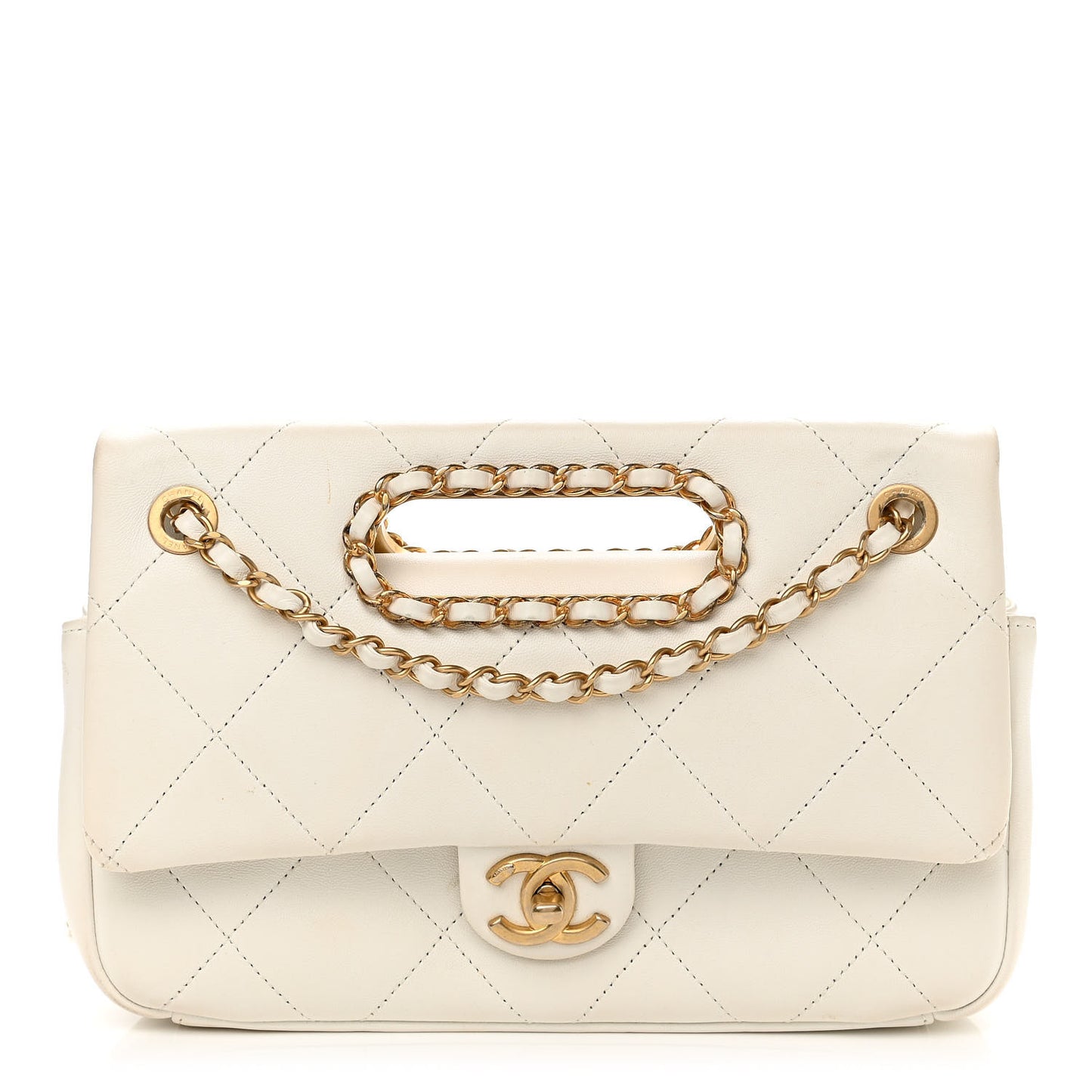 Lambskin A Real Catch Flap Bag White