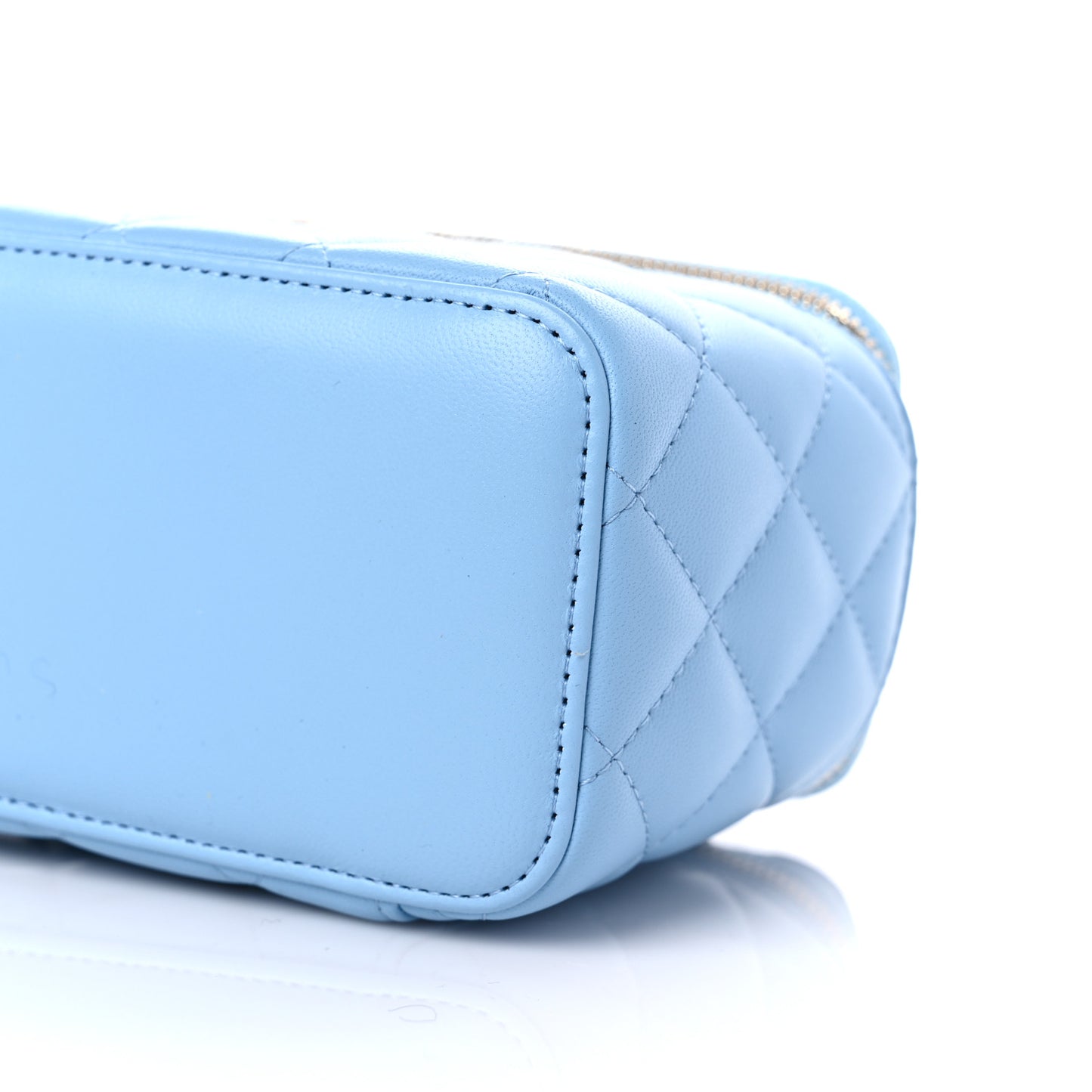 Lambskin Quilted Pearl Crush Small Vanity Case With Chain Light Blue