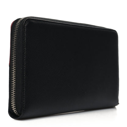 Prada Saffiano Metal Large Zip Around Travel Wallet Black Rubino 3 of 11