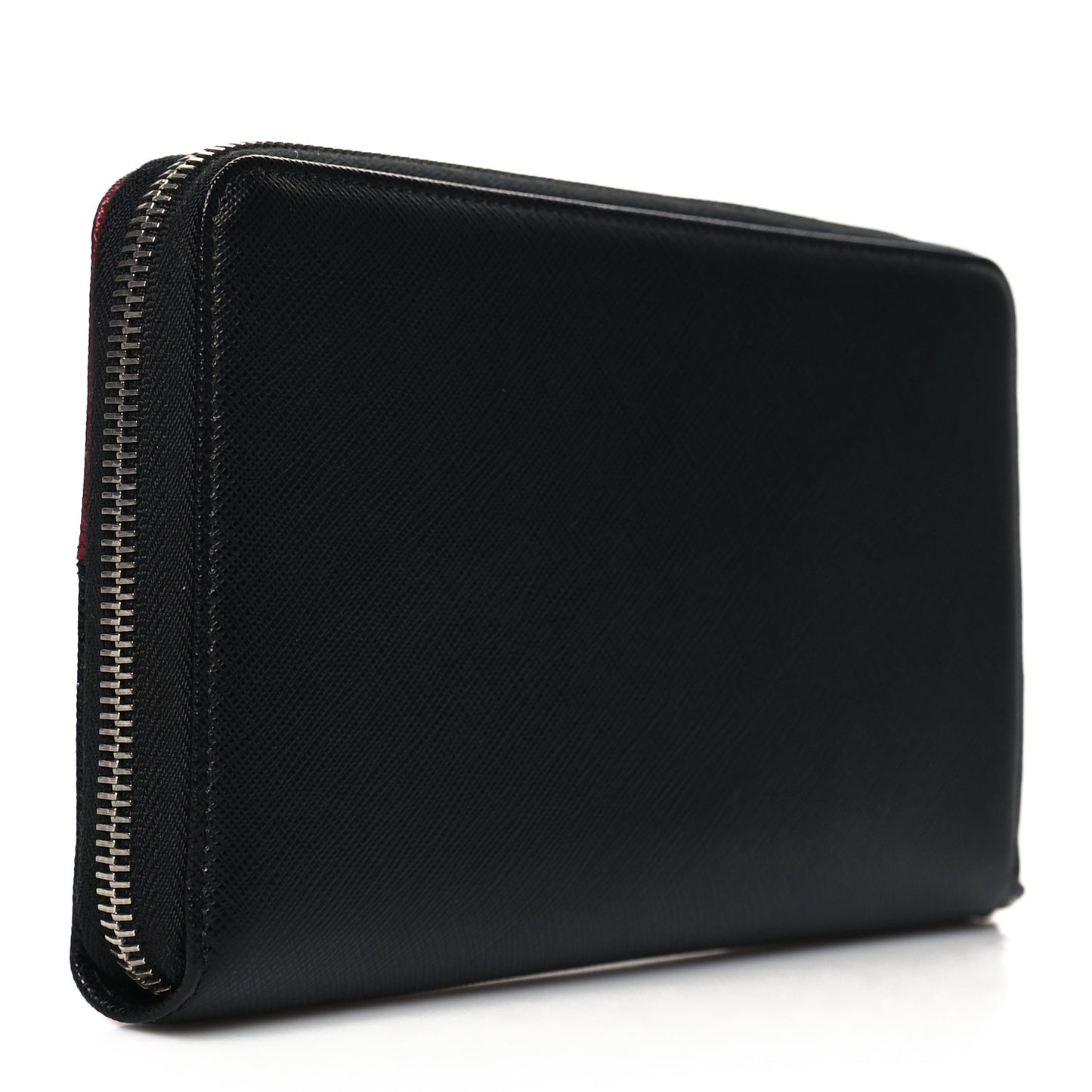 Saffiano Metal Large Zip Around Travel Wallet Black Rubino