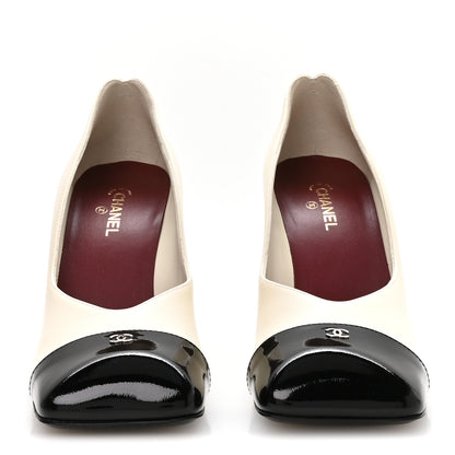 Chanel Lambskin Patent Calfskin Cap Toe Pumps 39 Ivory Black 3 of 8