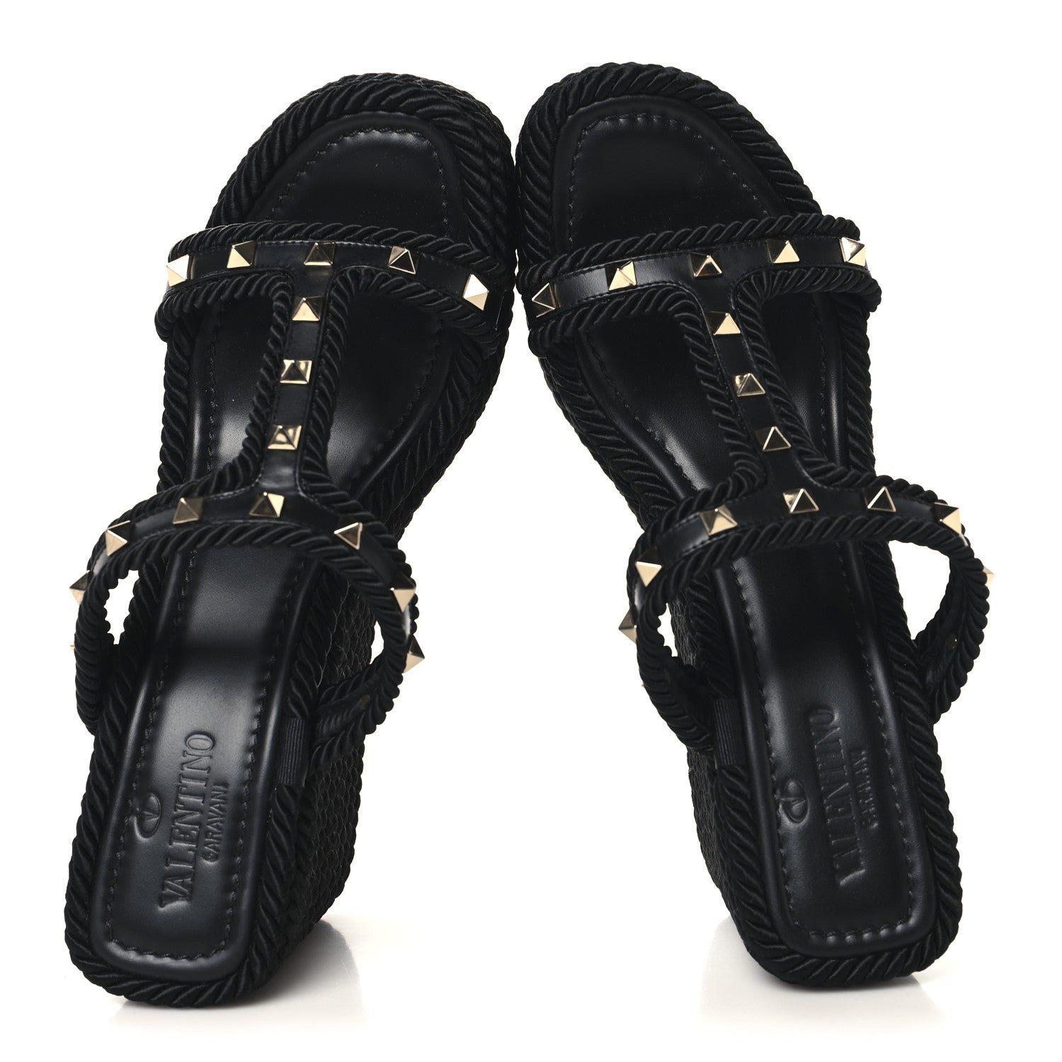 Valentino Garavani Calfskin Rockstud Torchon Espadrille Caged 25/95mm Wedge Sandals 39 Black 2 of 7